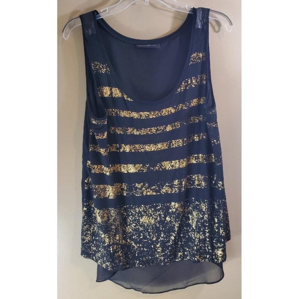 Lane Bryant Black Metallic Gold Striped High Low Tank Cross Back Sz 18/20 - Picture 1 of 9
